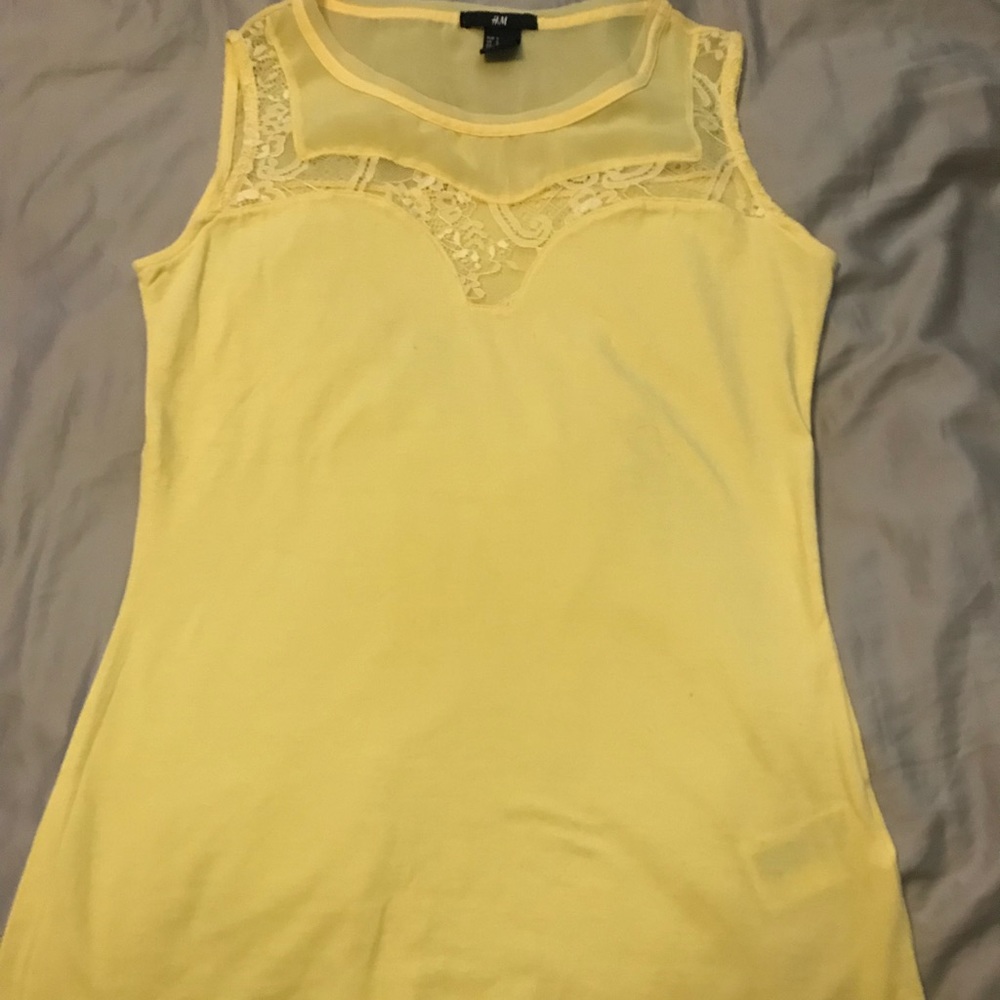 H&M yellow illusion neckline top